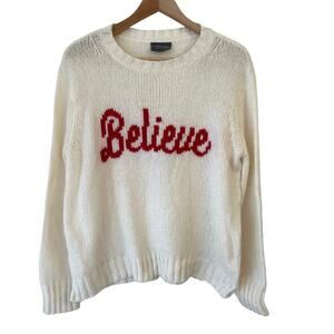 Wooden Ships Believe Sweater XS S Mohair Wool Blend Oversized Christmas Holiday